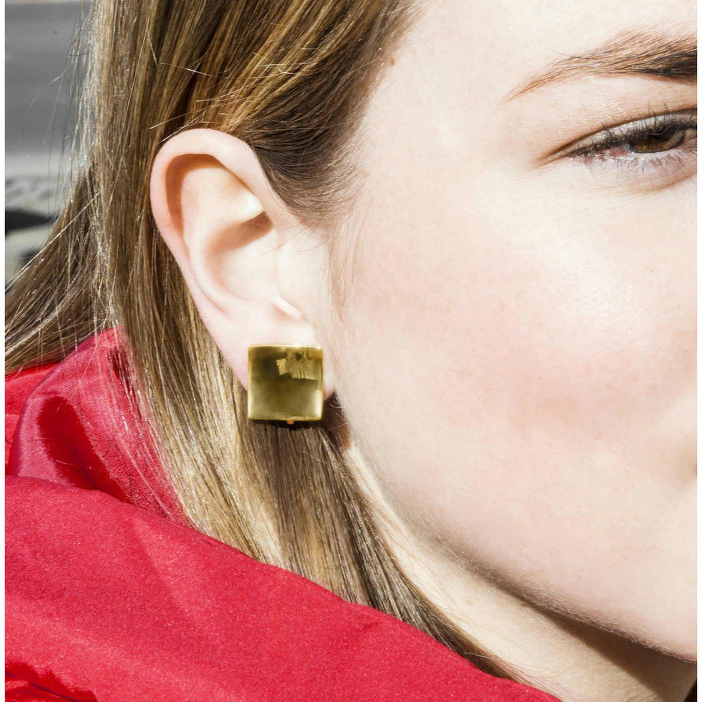 Concave Square Gold Clip On Earrings - Otis Jaxon Silver Jewellery