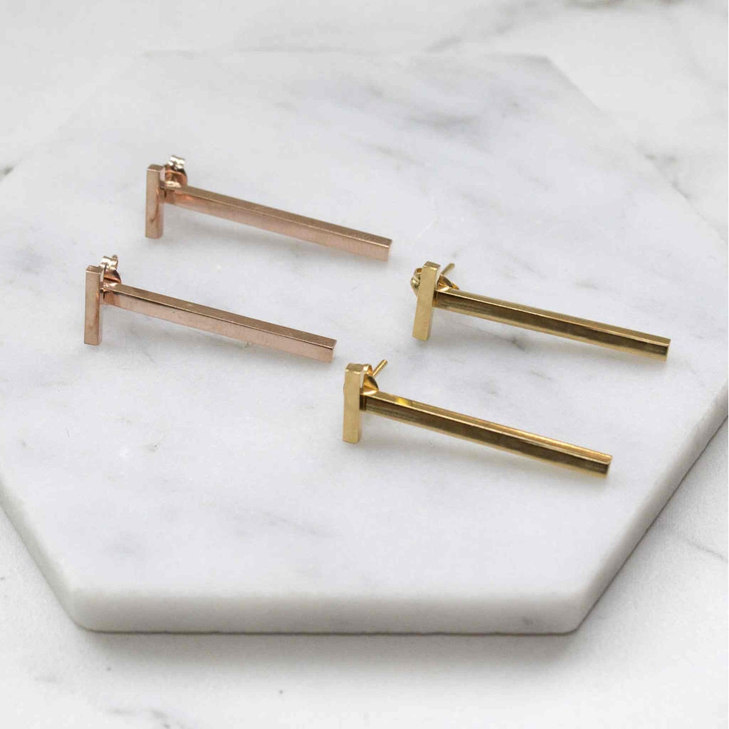 Rose Gold Bar Two Way Ear Jacket Earrings - Otis Jaxon Silver Jewellery
