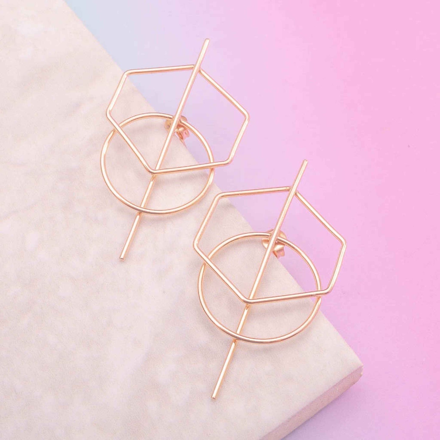 Rose Gold Geometric Hexagon Stud Earrings - Otis Jaxon Silver Jewellery