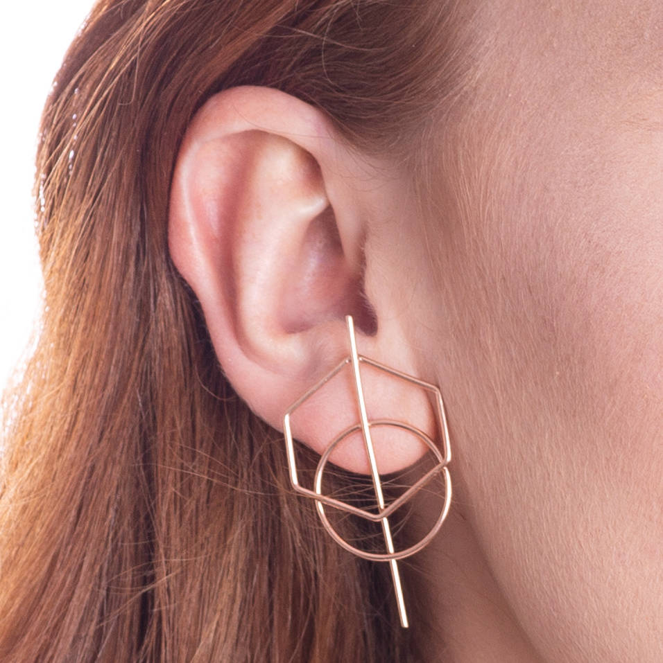 Rose Gold Geometric Hexagon Stud Earrings - Otis Jaxon Silver Jewellery