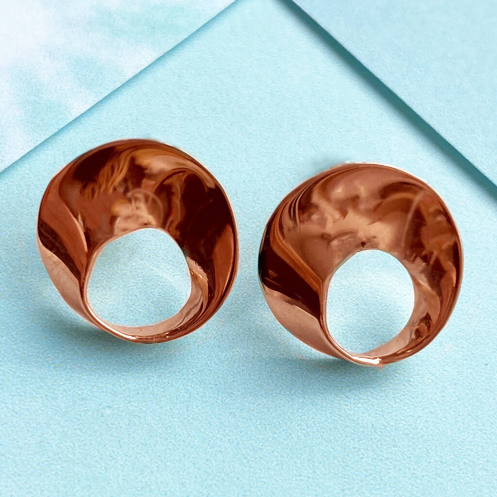Wave Stud Rose Gold Earrings - Otis Jaxon Silver Jewellery