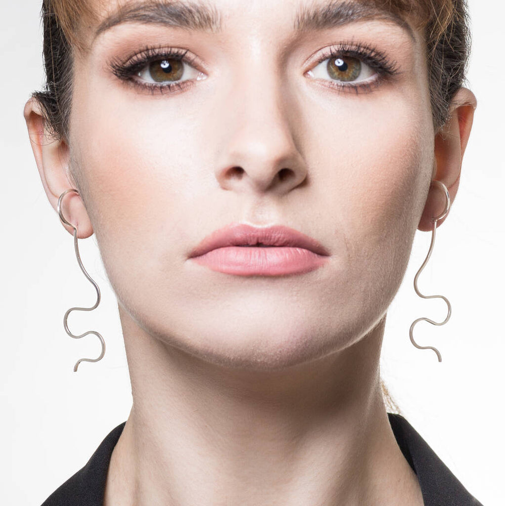 
            
                Load image into Gallery viewer, Silver Wavy Hooped Abstract Earrings - Otis Jaxon Silver Jewellery
            
        