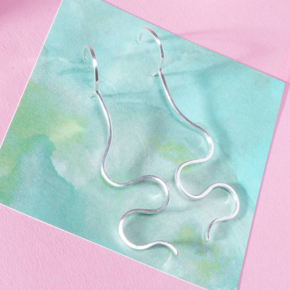 
            
                Load image into Gallery viewer, Silver Wavy Hooped Abstract Earrings - Otis Jaxon Silver Jewellery
            
        