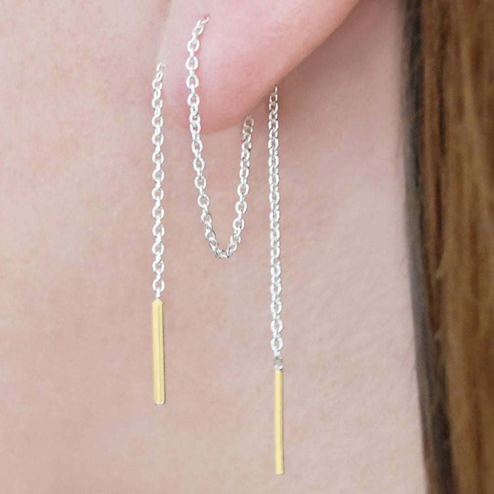 Threader Chain Earrings in Silver and Gold - Otis Jaxon Silver Jewellery