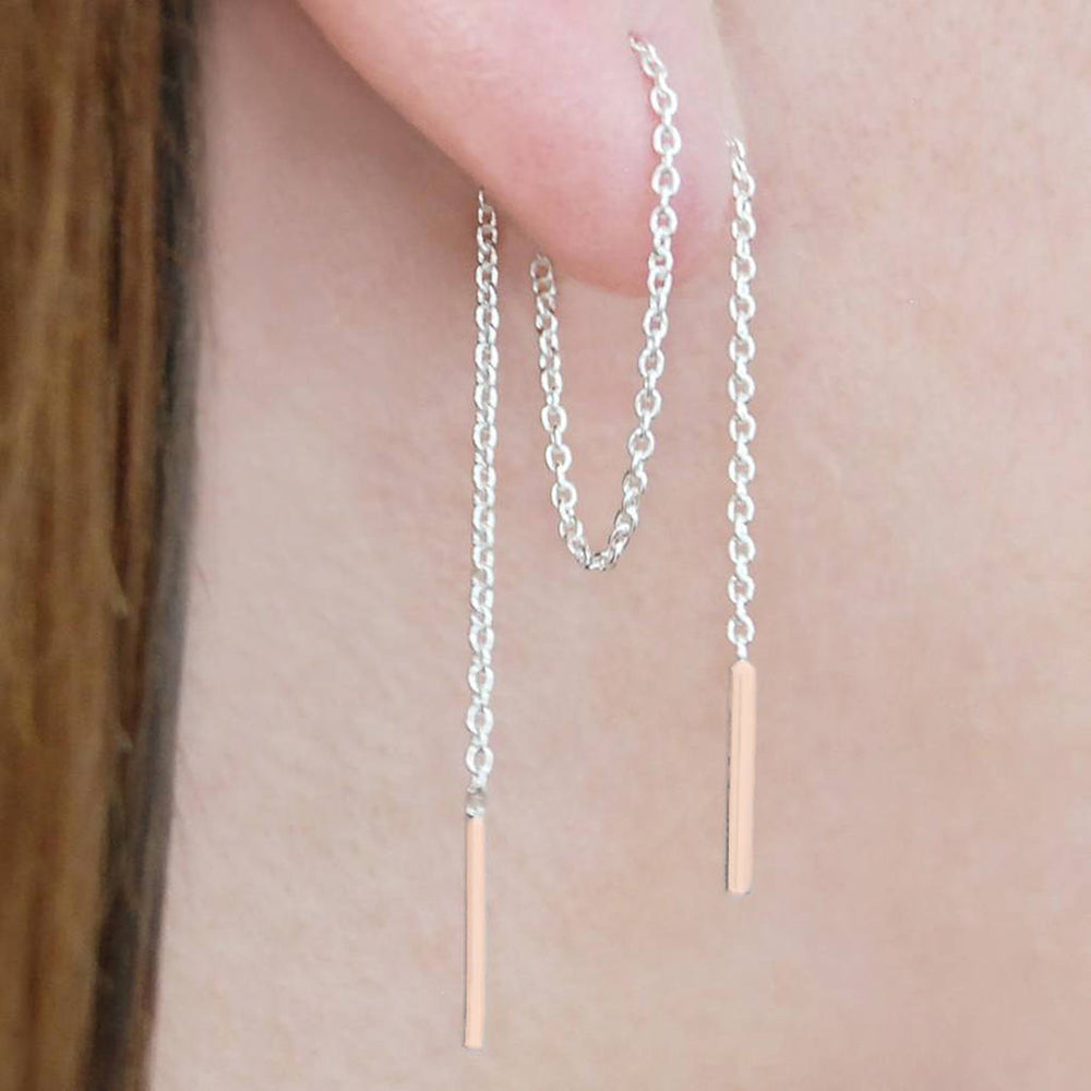 Threader Chain Earrings in Silver and Rose Gold - Otis Jaxon Silver Jewellery