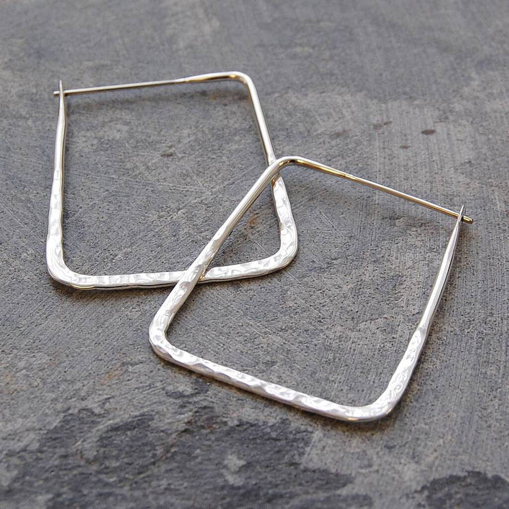 Small Hammered Silver Square Hoop Earrings - Otis Jaxon Silver Jewellery
