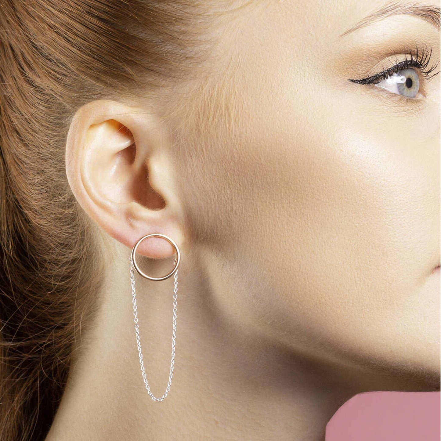 Silver 18k Rose Gold Plated Circle Chain Earrings - Otis Jaxon Silver Jewellery