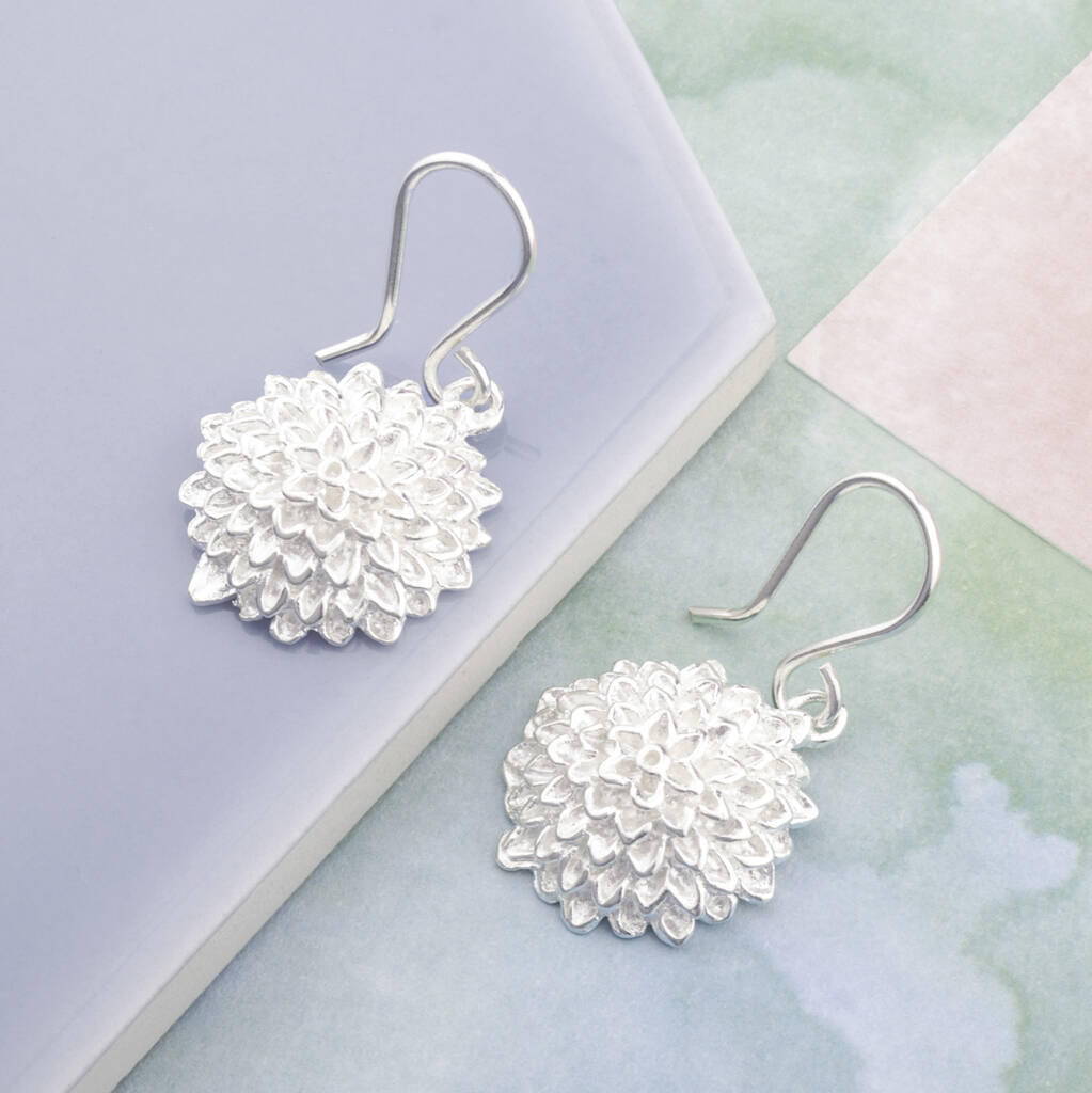 Silver Sunflower Drop Earrings - Otis Jaxon Silver Jewellery