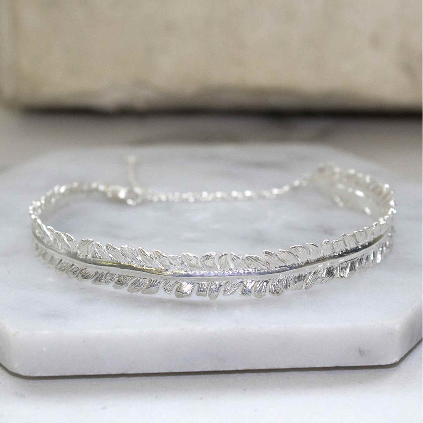 Adjustable Sterling Silver Feather Bracelet - Otis Jaxon Silver Jewellery