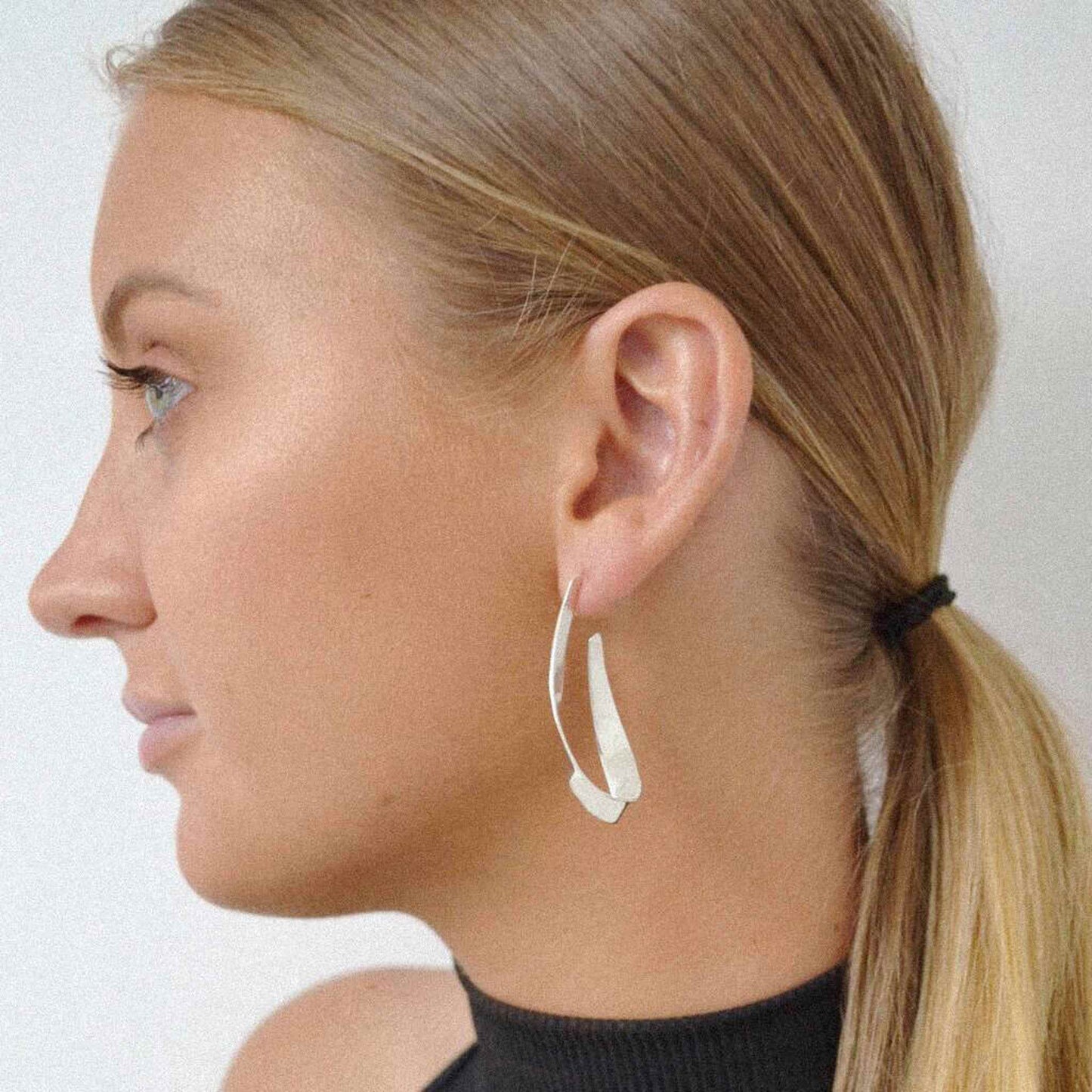 Sterling Silver Ribbon Teardrop Curved Hoops - Otis Jaxon Silver Jewellery