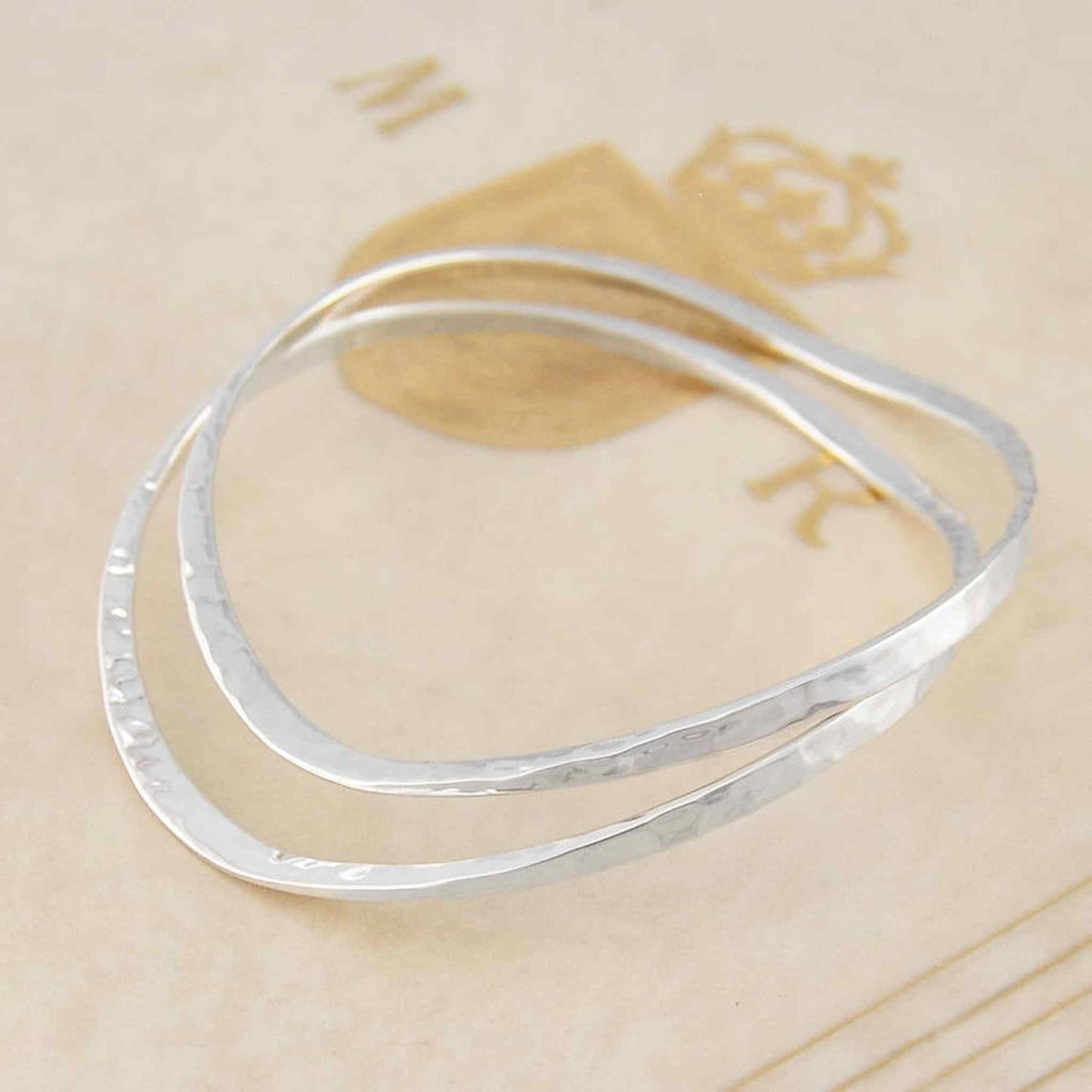 Hammered Curved Silver Bangle - Otis Jaxon Silver Jewellery