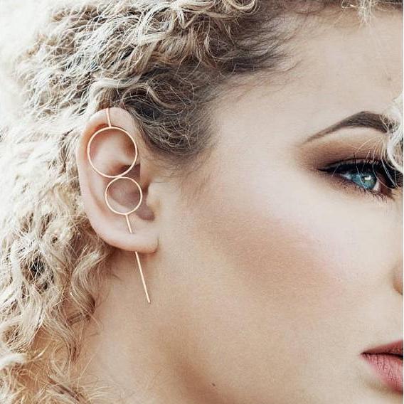 Rose Gold Double Circle Ear Climbers - Otis Jaxon Silver Jewellery
