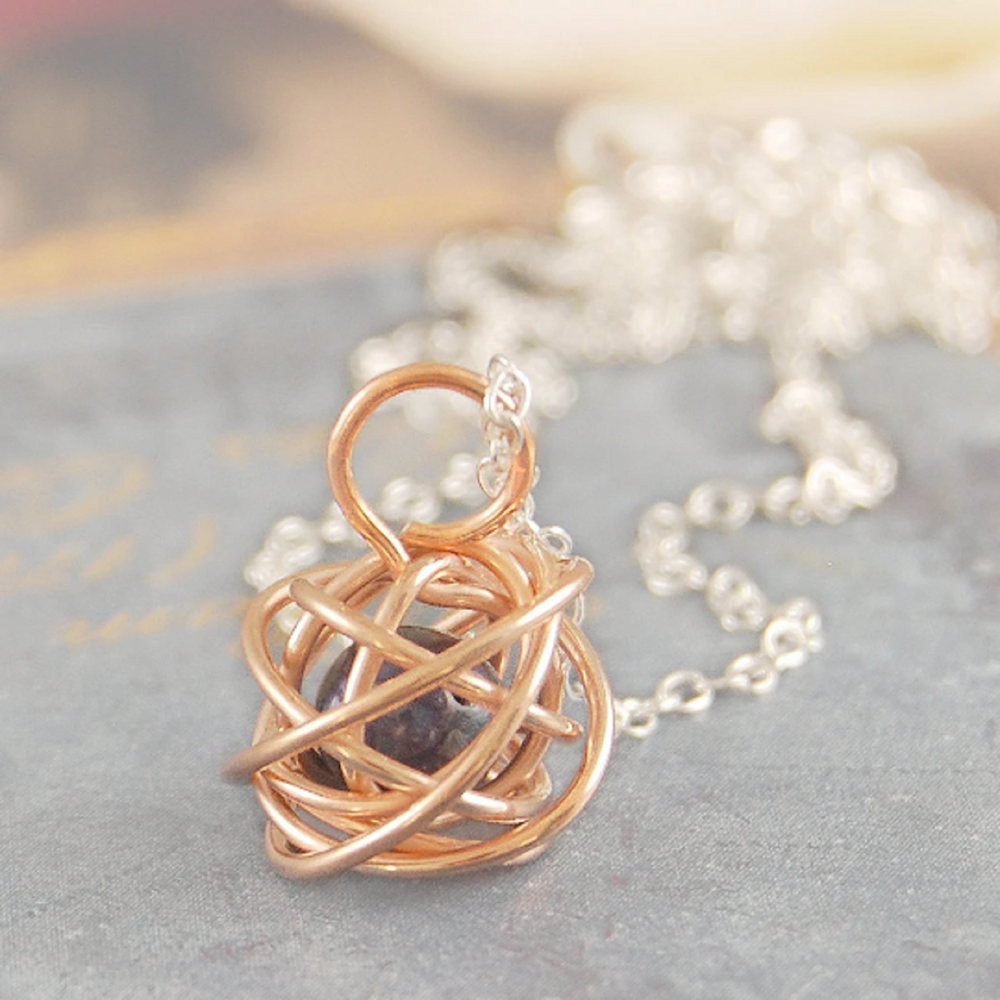 Rose gold handmade caged pearl pendant necklace