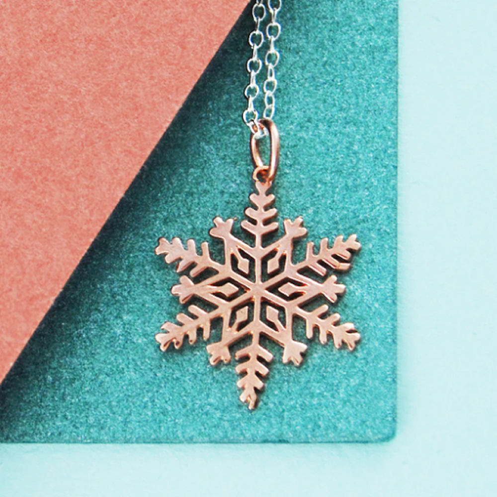 
            
                Load image into Gallery viewer, Rose Gold Snowflake Christmas Necklace
            
        