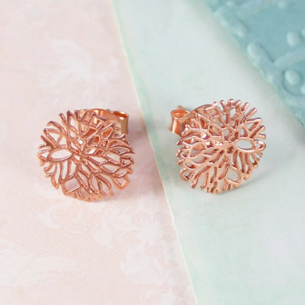 Snowflake Rose Gold Stud Earrings - Otis Jaxon Silver Jewellery