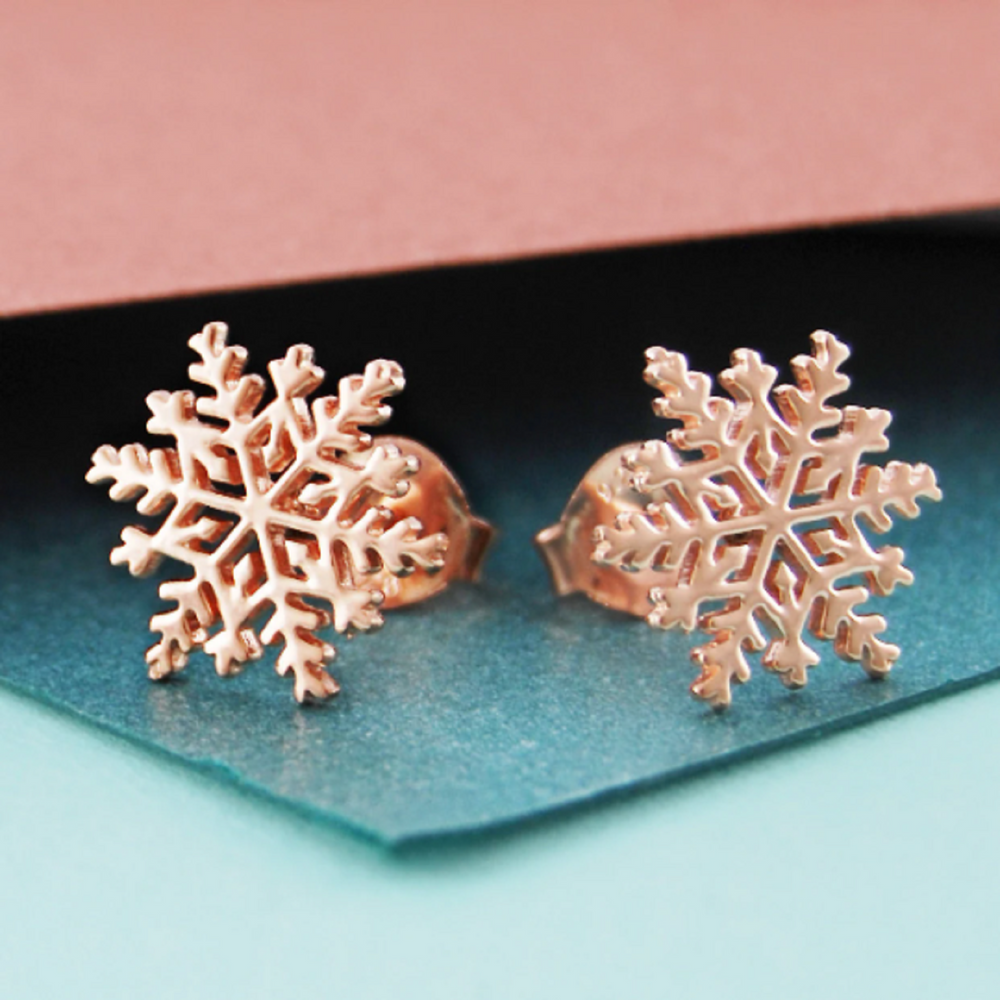 Rose Gold Snowflake Christmas Stud Earrings