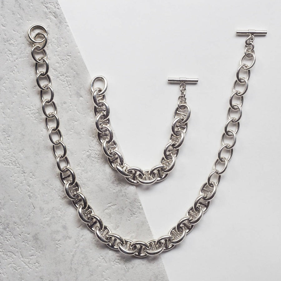 
            
                Load image into Gallery viewer, Sterling Silver Interlocking Necklace And Bracelet Set - Otis Jaxon Silver Jewellery
            
        
