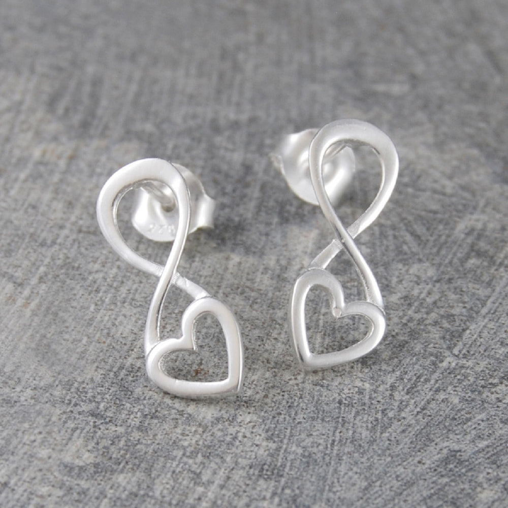 Sterling Silver Outline Heart Stud Earrings