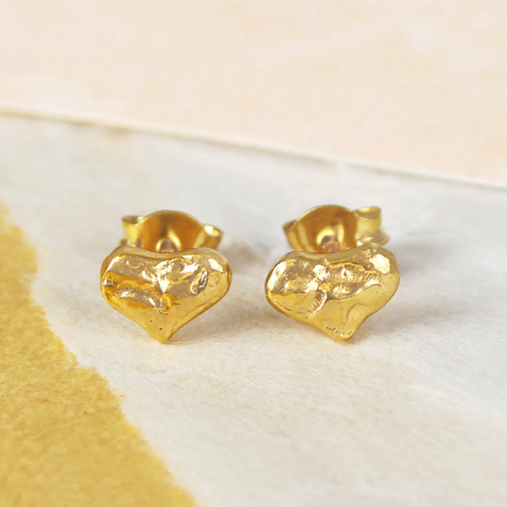 Textured Gold Heart Stud Earrings - Otis Jaxon Silver Jewellery