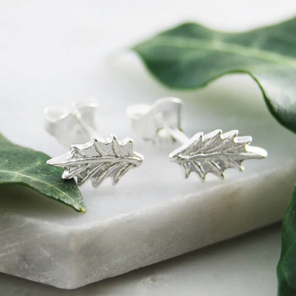 Holly Leaf sterling silver stud earrings