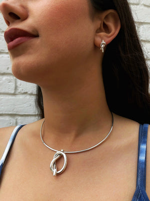 Large Love Knot Silver Stud Earrings and Pendant Jewellery Set  - Otis Jaxon Silver Jewellery