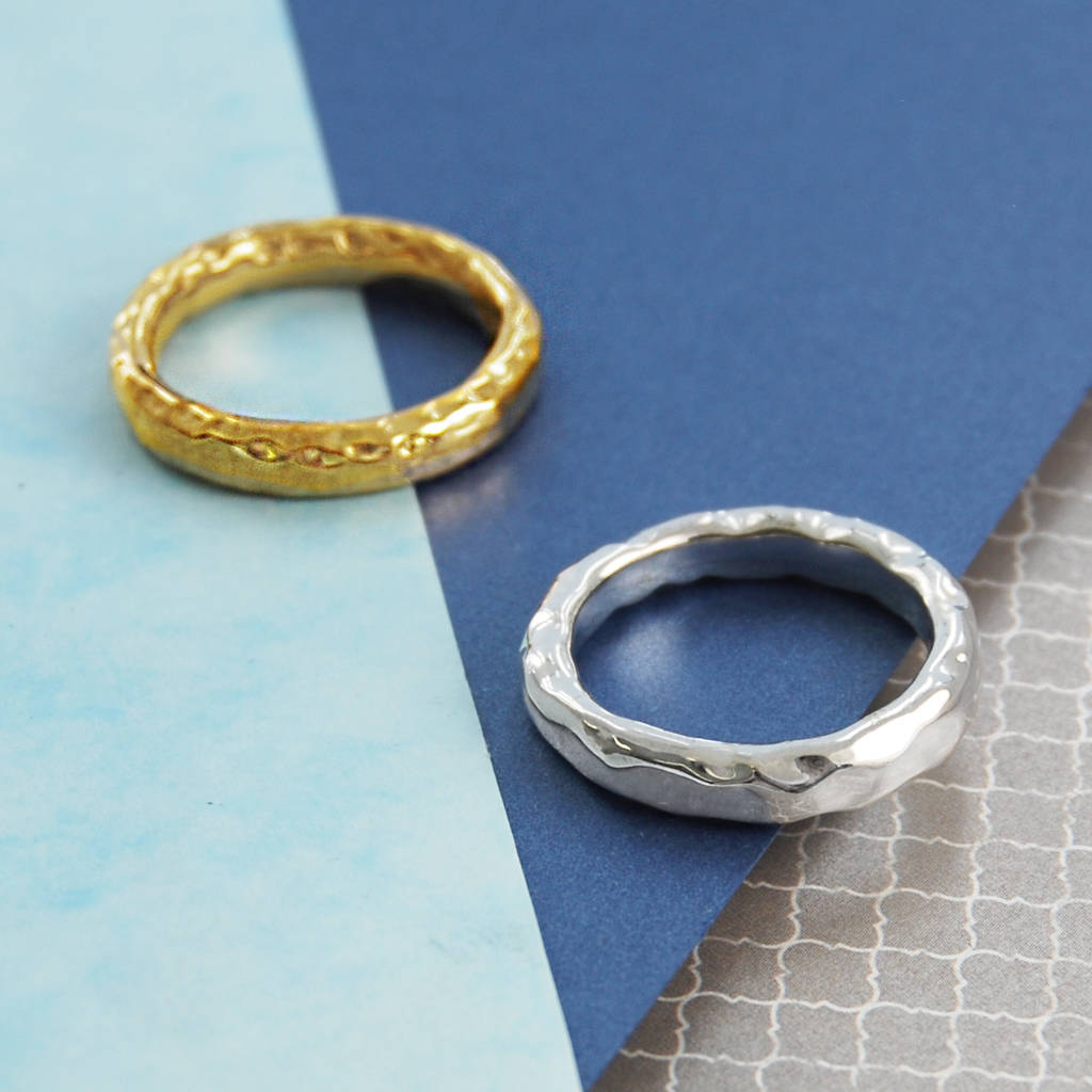 Silver And Gold Tube Hammered Men's Ring - Otis Jaxon Silver Jewellery